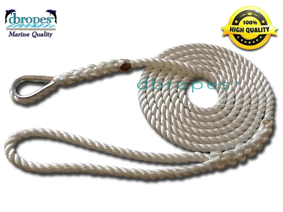 1/2" X 8' Three Strand Mooring Pendant 100% Nylon Rope (Tensile Strength 6.400 Lbs.) Made in USA.