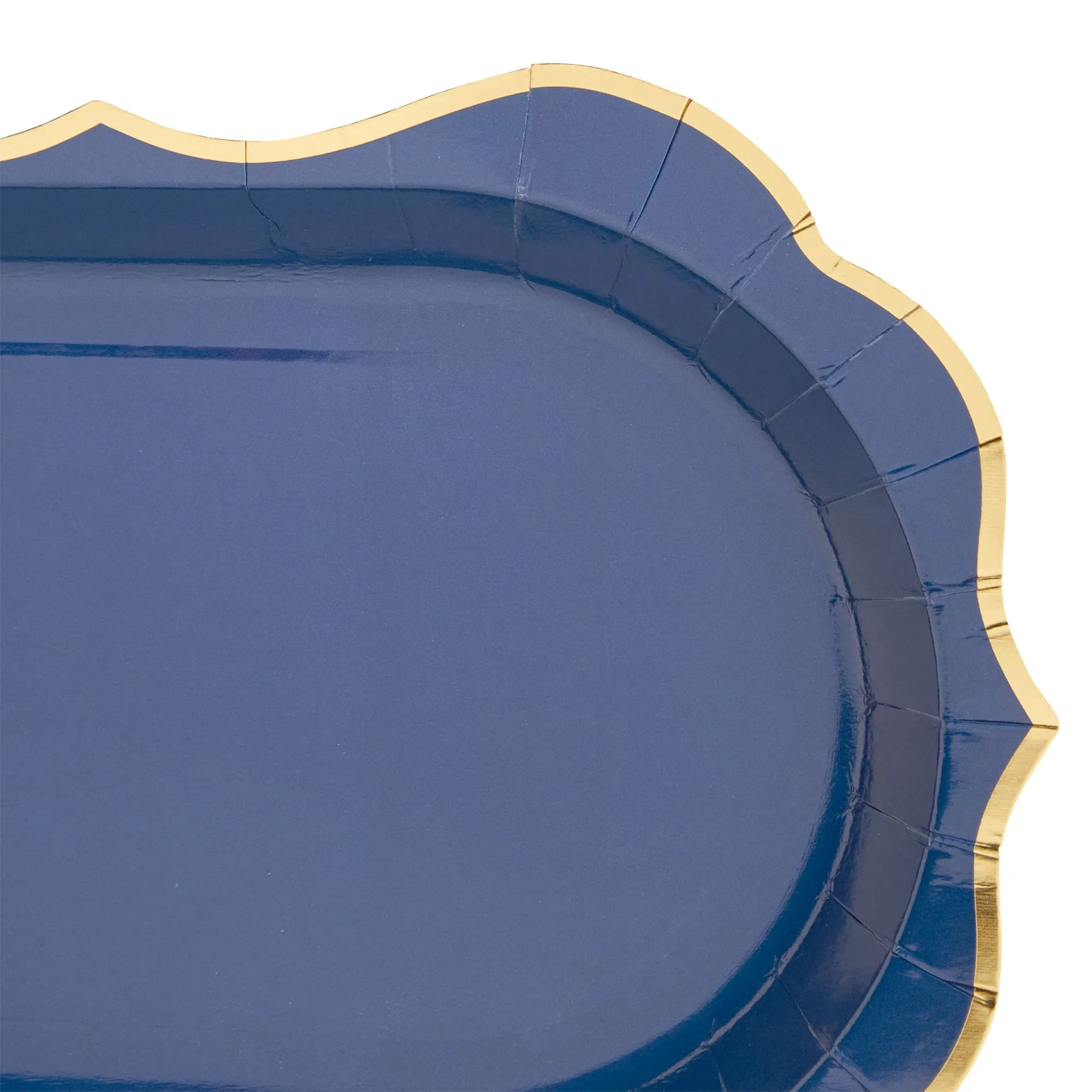 24 Pack Metallic Blue Party Serving Trays with Scalloped Gold Foil Edge (13 x 9 in)