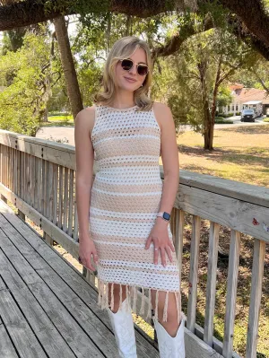 ALIX CROCHET DRESS IN TAUPE