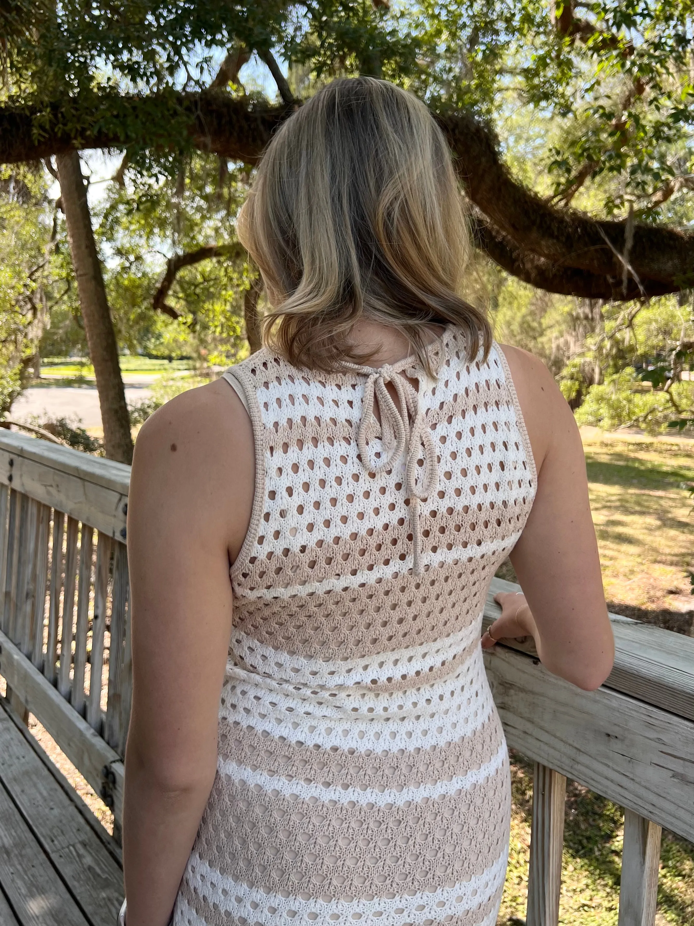 ALIX CROCHET DRESS IN TAUPE