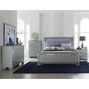 Allura Silver King Bed, LED Lighting