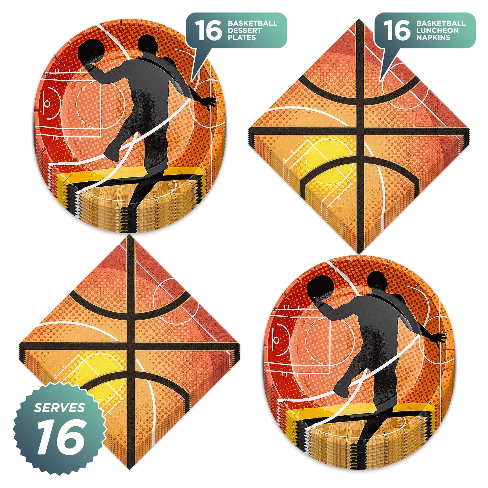 Basketball Party Supplies Jump Shot Paper Dessert Plates and Napkins (Serves 16)