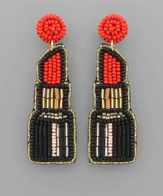 Beaded Earrings, Red Lipstick