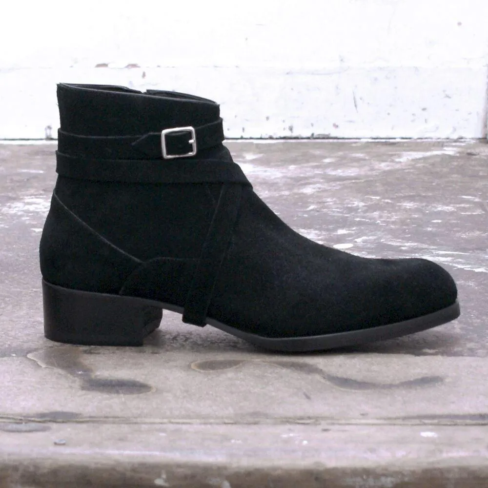 Black Sonny Suede Leather Zip & Strap Boots