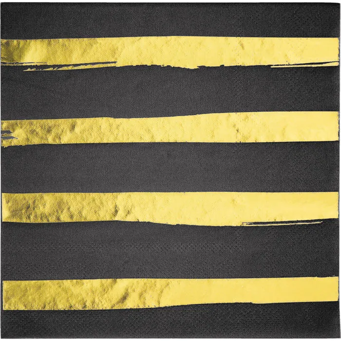 Bulk Black and Gold Foil Striped Luncheon Napkins (192 per Case)