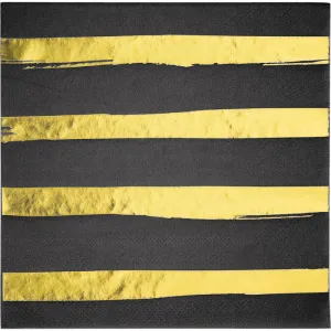 Bulk Black and Gold Foil Striped Luncheon Napkins (192 per Case)