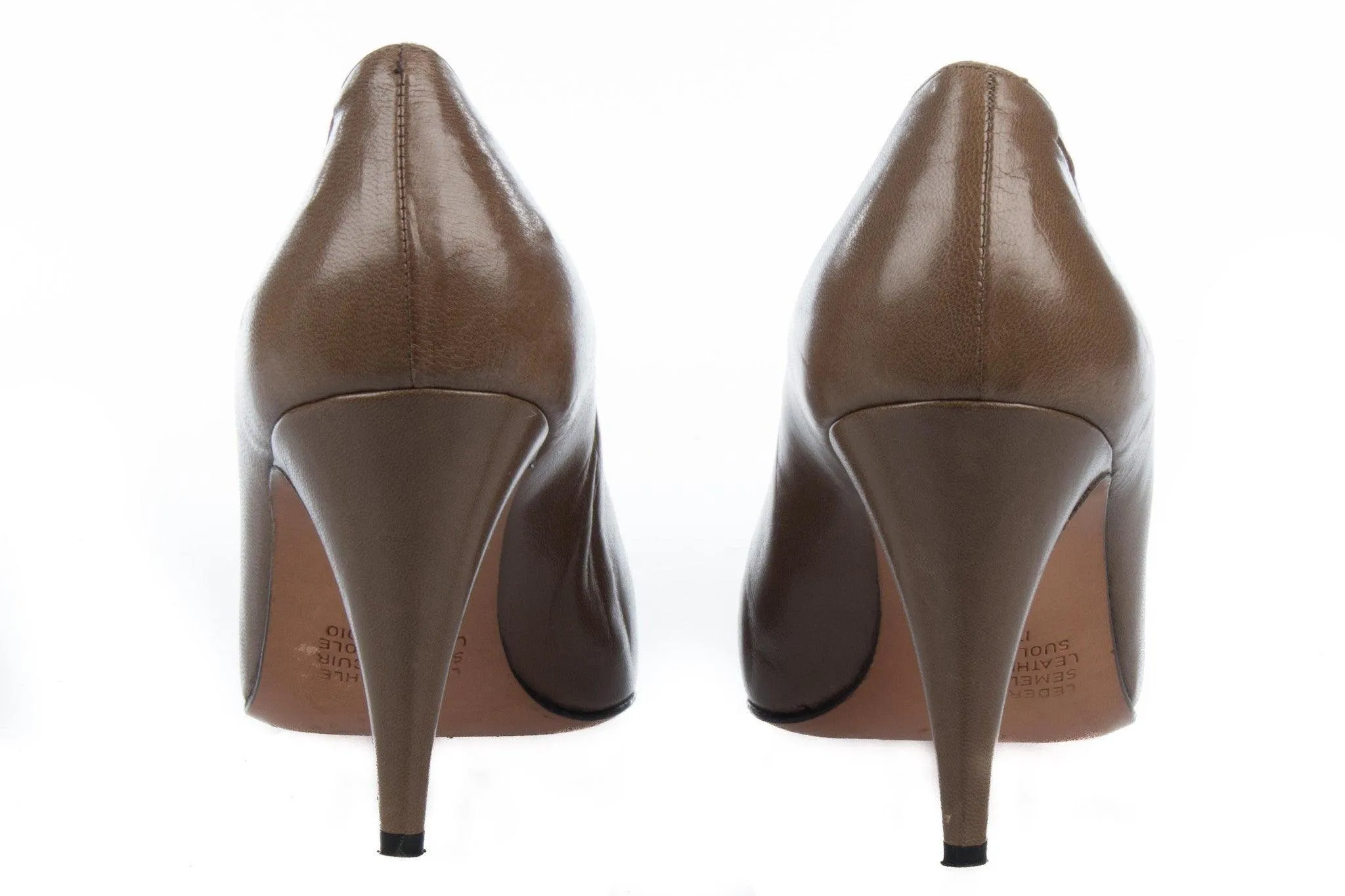 Carvela Vintage Leather Heels Taupe with Dark Brown Edging Size 38 (UK 5)