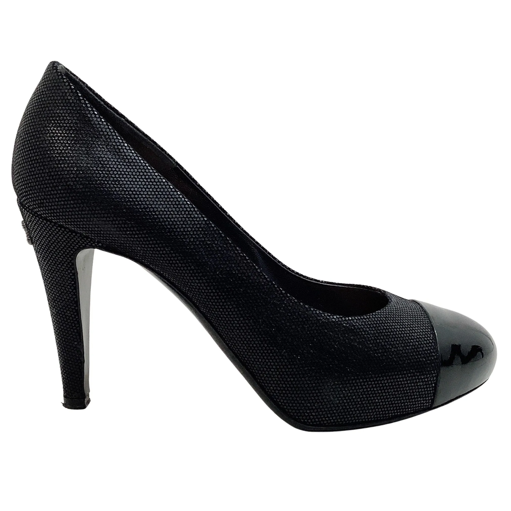 Chanel Black Platform Pumps with Patent Leather Cap Toe