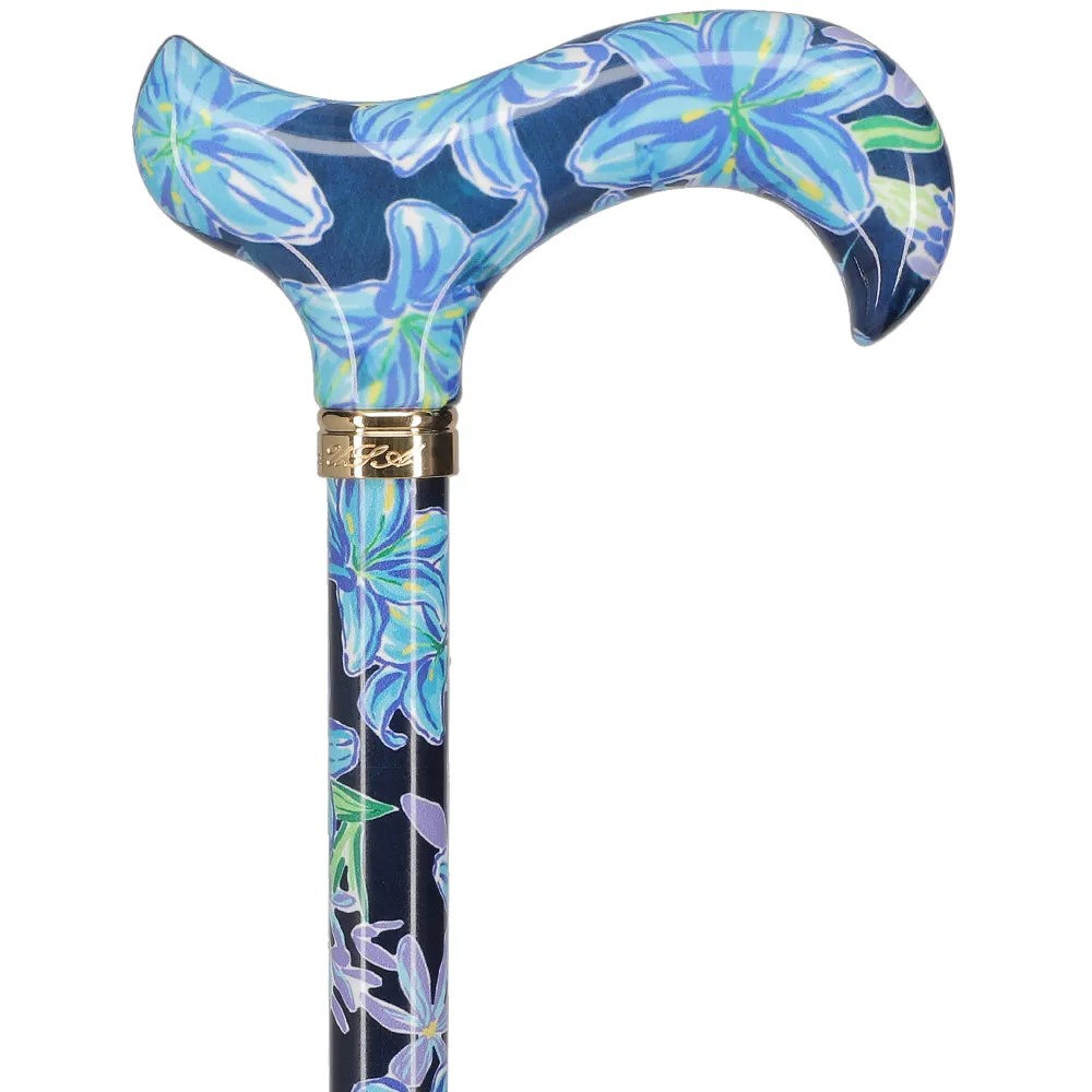 Dark Blue Vivienne May: Adjustable Cane w/ Patterned Handle