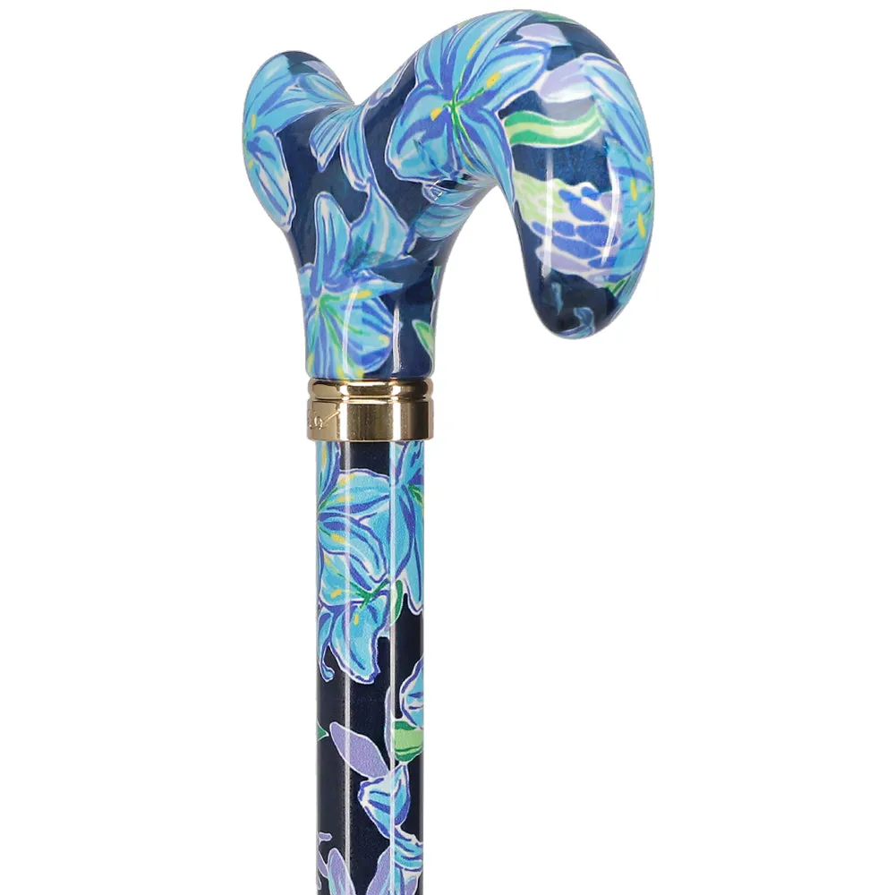 Dark Blue Vivienne May: Adjustable Cane w/ Patterned Handle