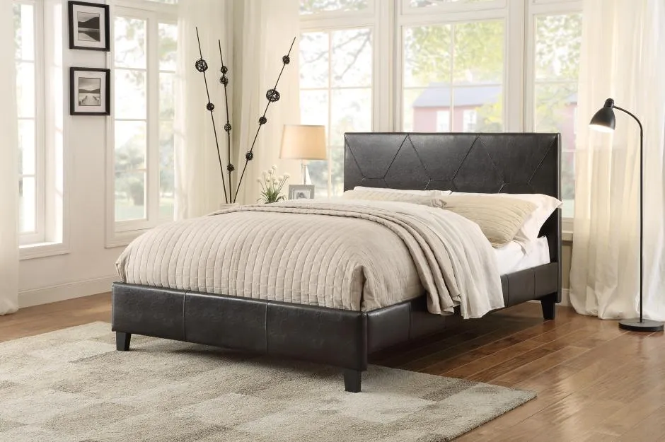 Deleon Dark Brown Platform Bed w/ diamond stitching