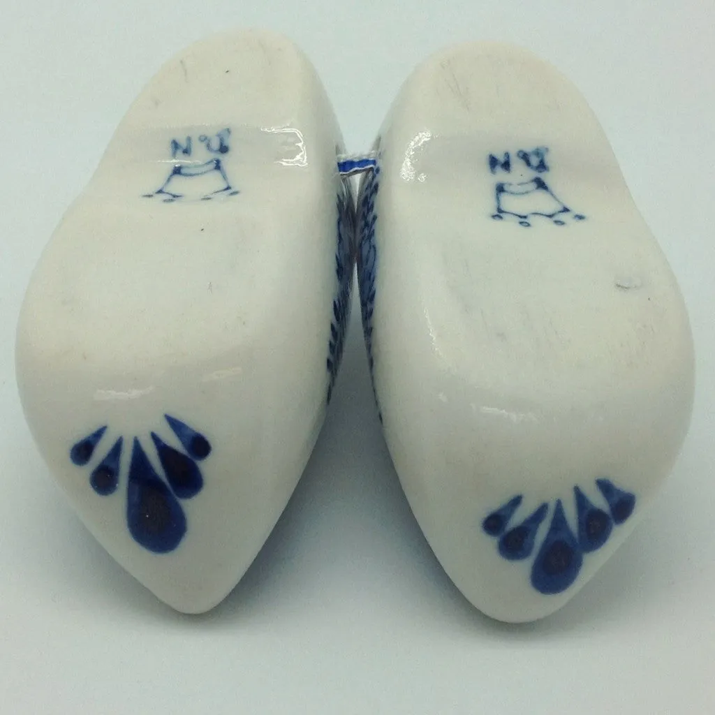 Delft Blue Wooden Shoes Pair with Windmill Design