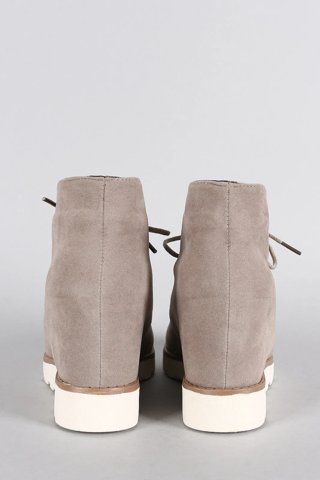 Dollhouse Suede Round Toe Lace Up Desert Wedge Booties