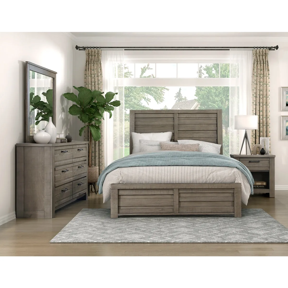 Elegant Gray Birch Queen Bed with Headboard & Rails