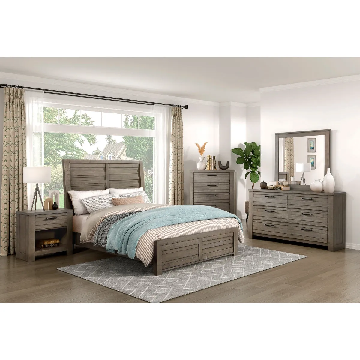 Elegant Gray Birch Queen Bed with Headboard & Rails