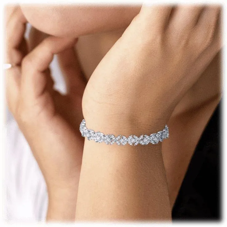 Elegant Round and Marquise Cut Tennis Bracelet with AAA  Cubic Zirconia – 18K Gold-Plated