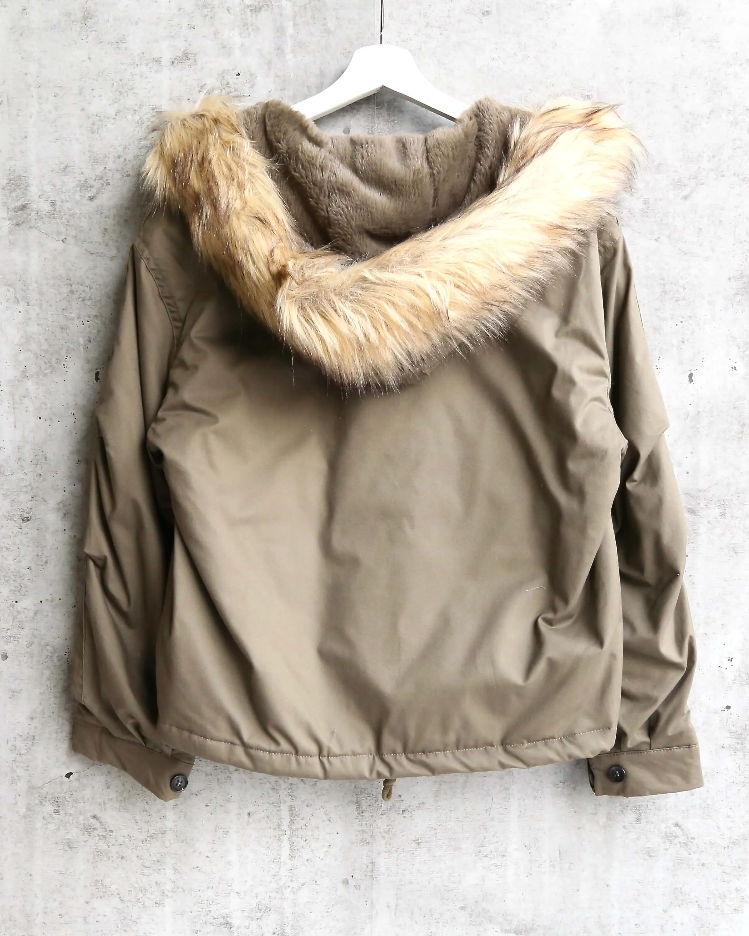 Final Sale - L.A. Weather Fuzzy Lined Hooded Jacket in Olive