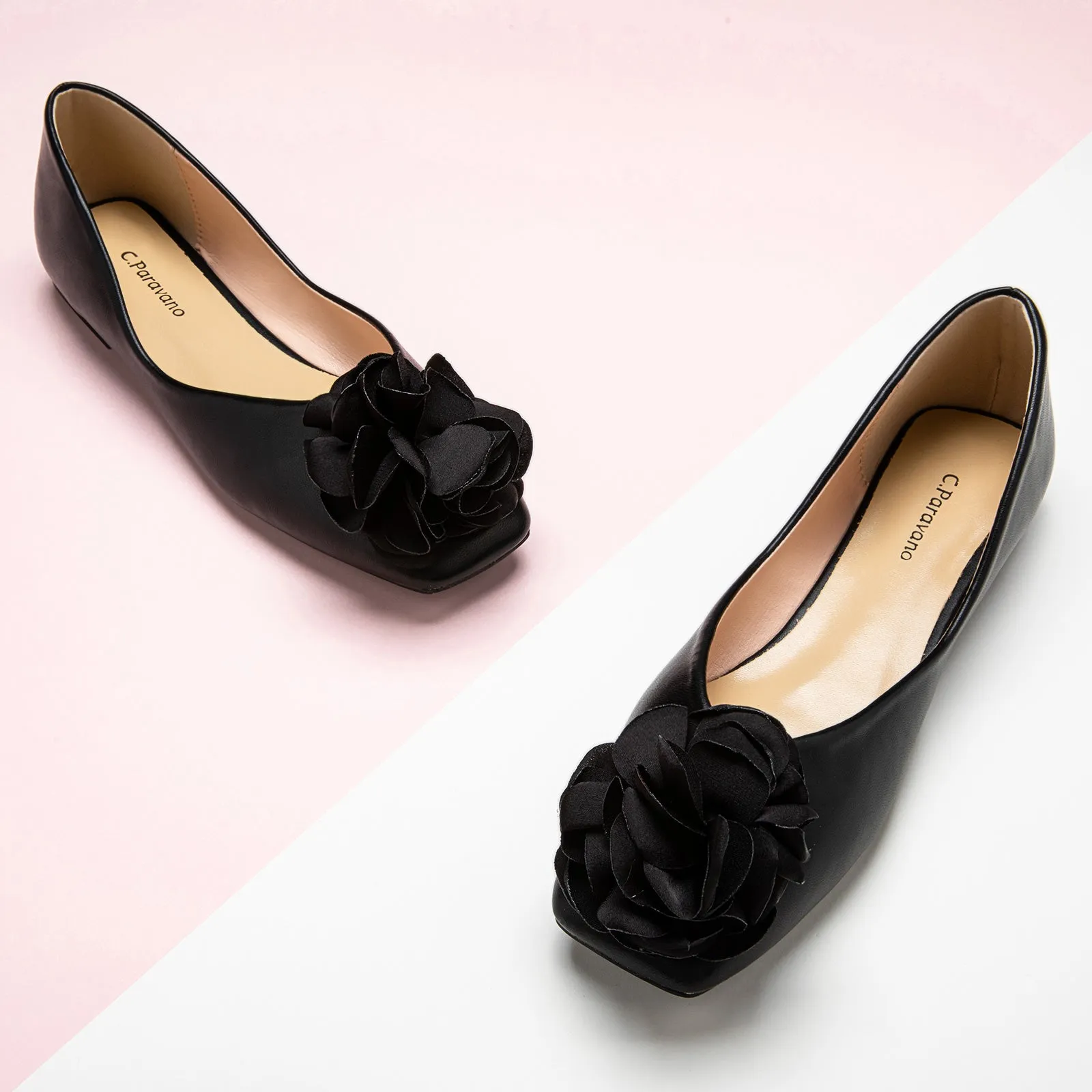 Flower Ballerina Flats (Eva) Black