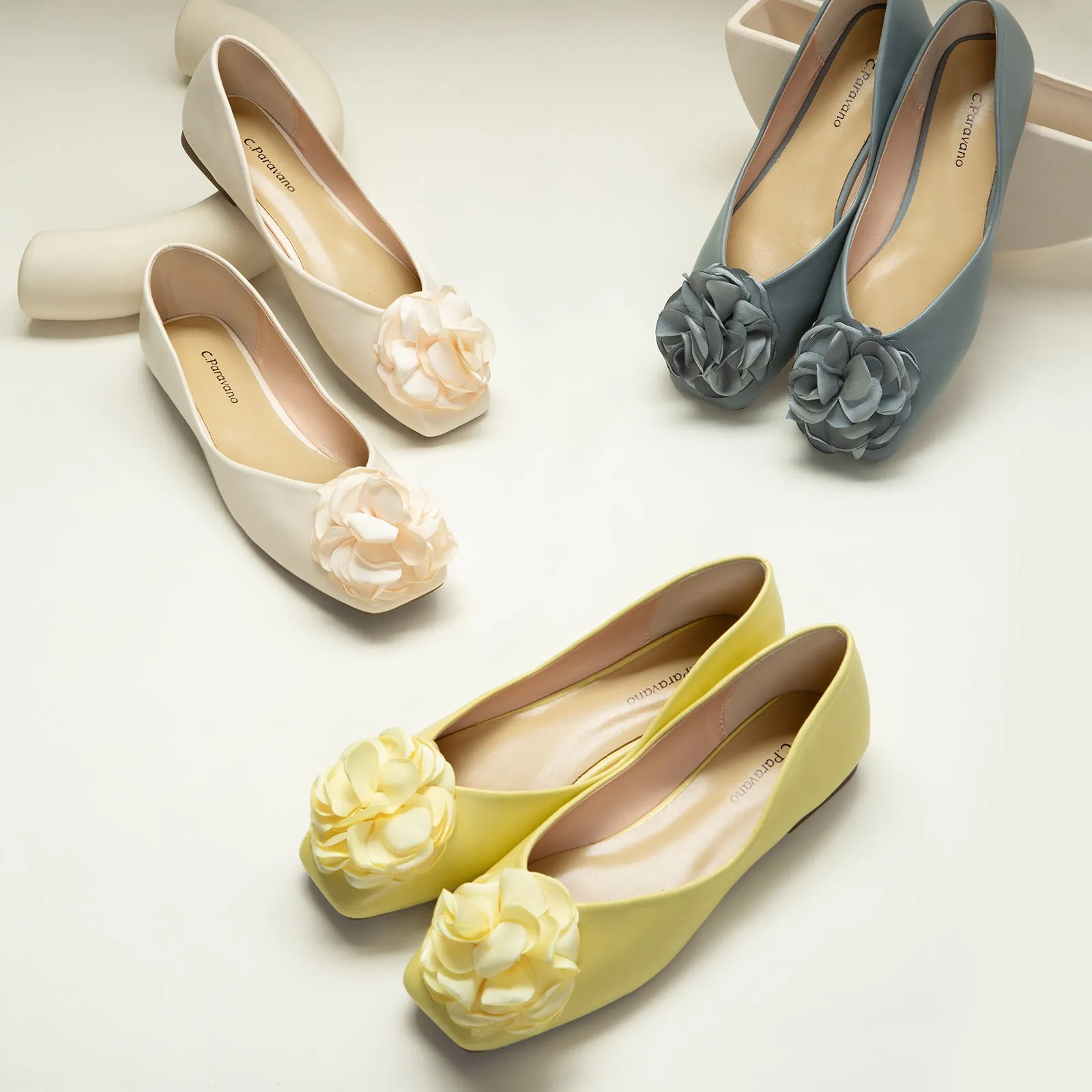 Flower Ballerina Flats (Eva) Light Yellow