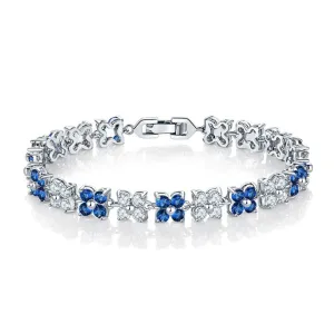 Flower Cubic Zirconia Tennis Bracelet for Women with Round Cut Sapphire Cubic Zirconia