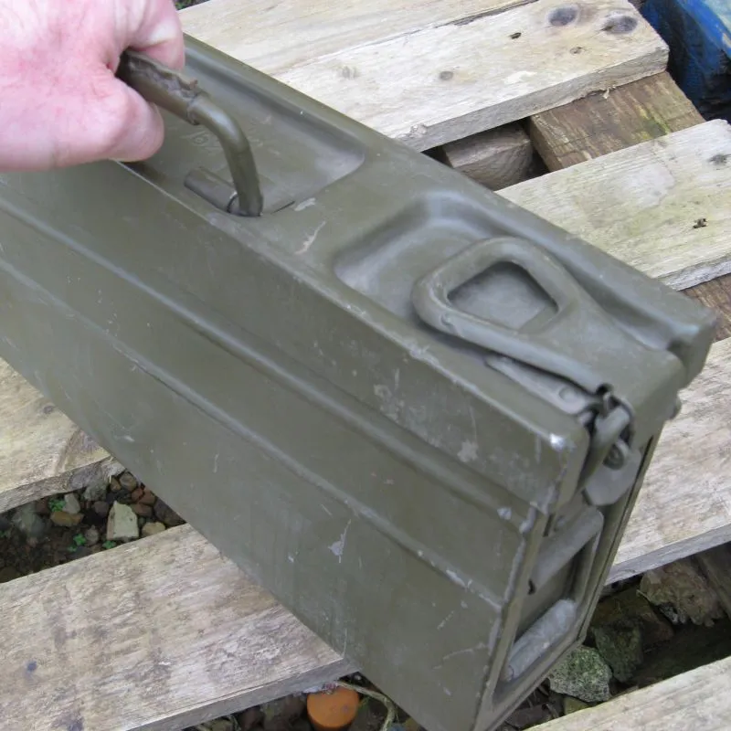 German Metal Ammo Box. 'MG-3'. Used/Graded / 'New'. Olive Green/s.