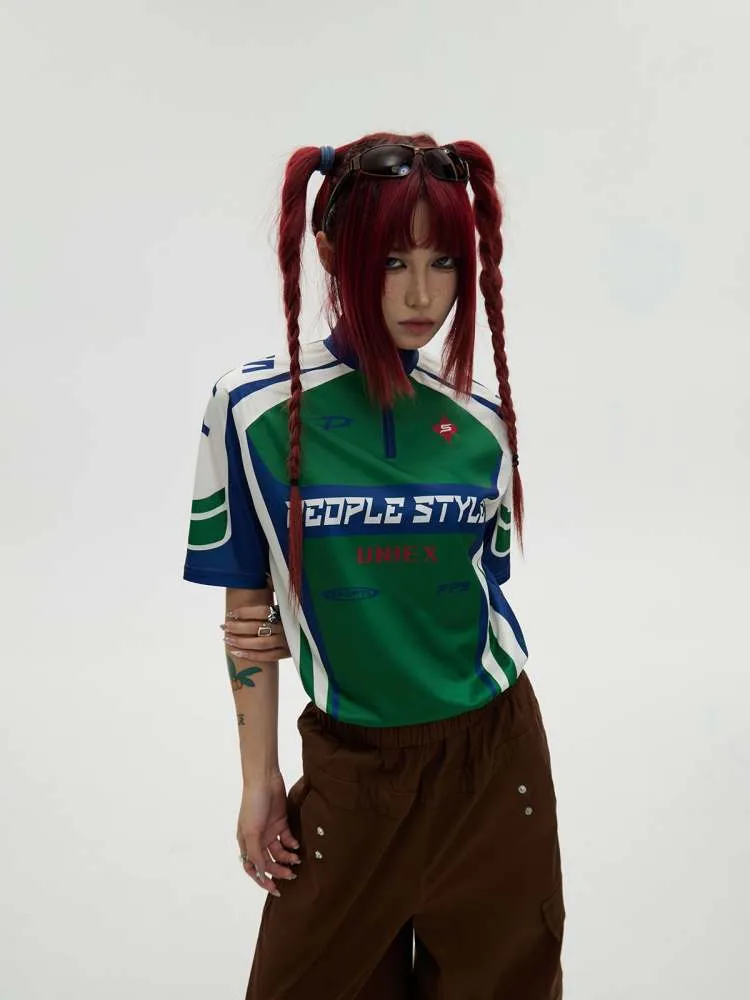 High Neck Logo Cycling Jersey Tops【s0000006752】