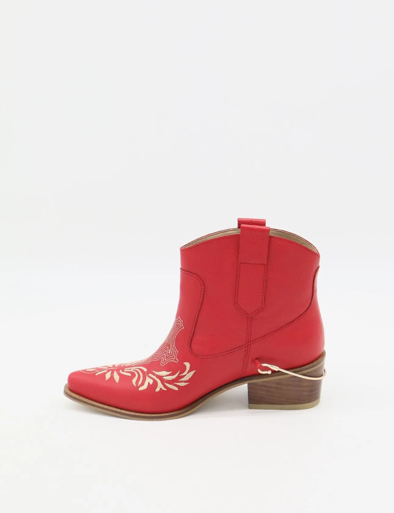 Joy western cowboy booties in red leather women's shoes