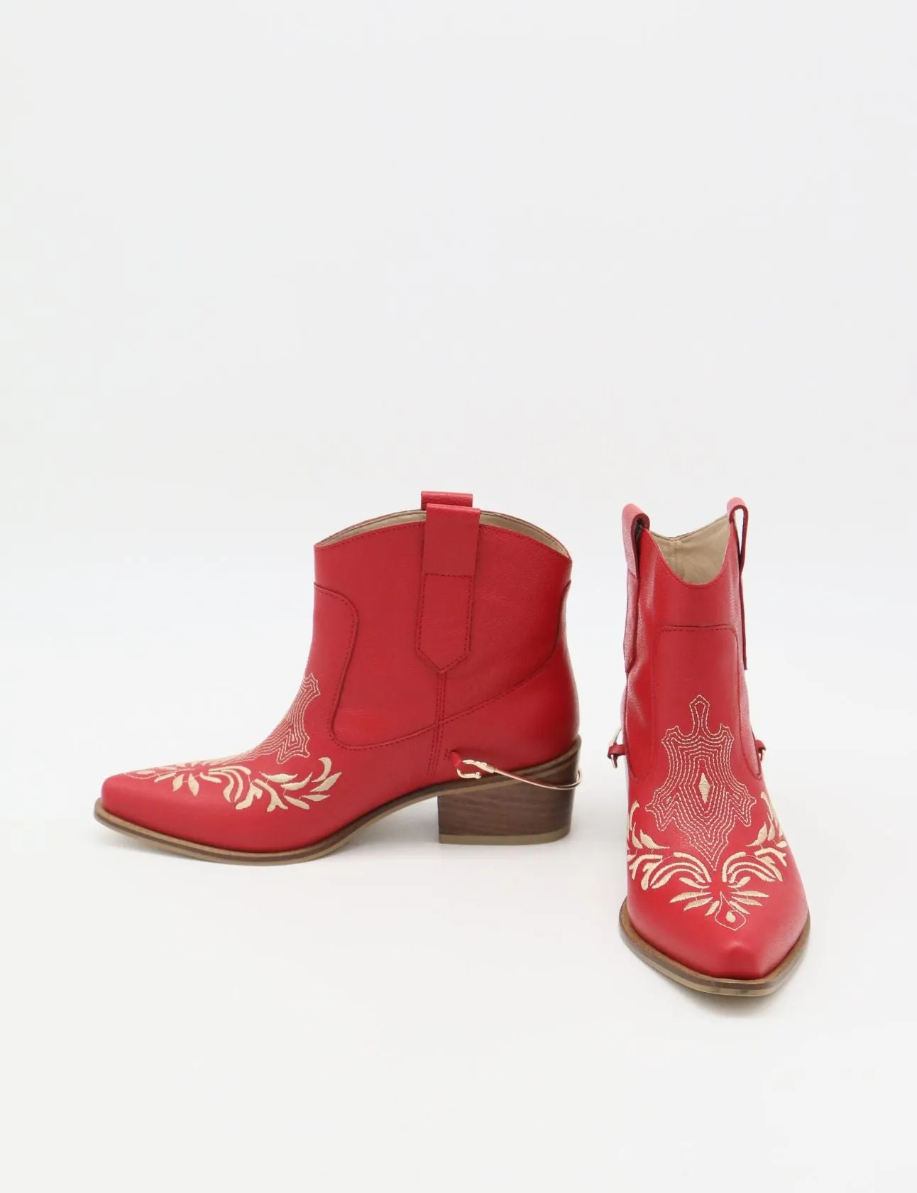 Joy western cowboy booties in red leather women's shoes