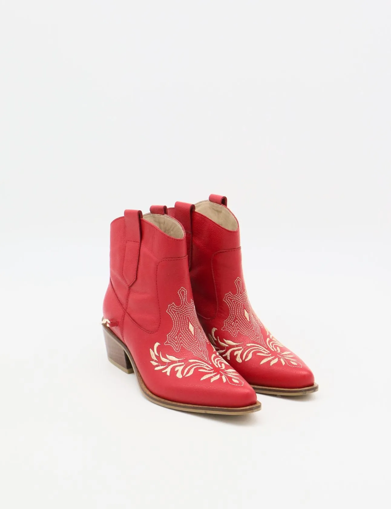 Joy western cowboy booties in red leather women's shoes