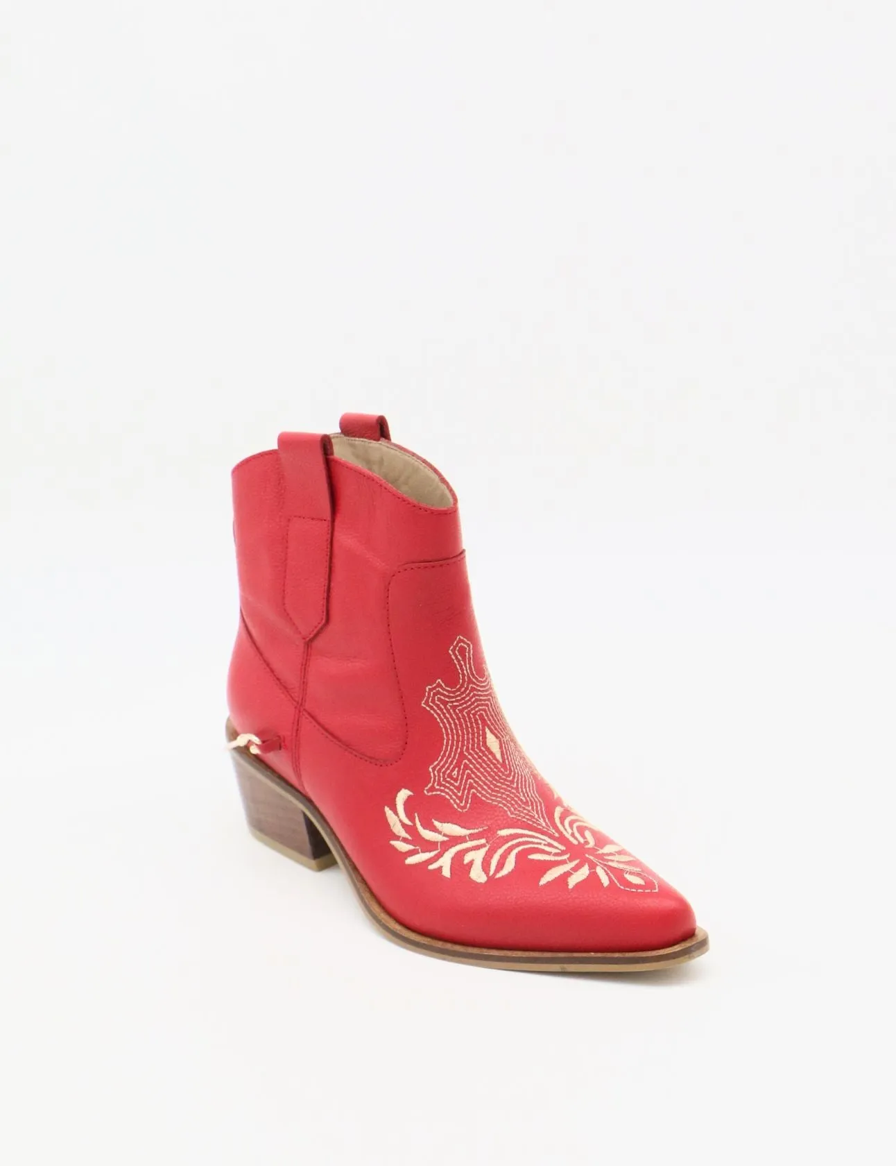 Joy western cowboy booties in red leather women's shoes