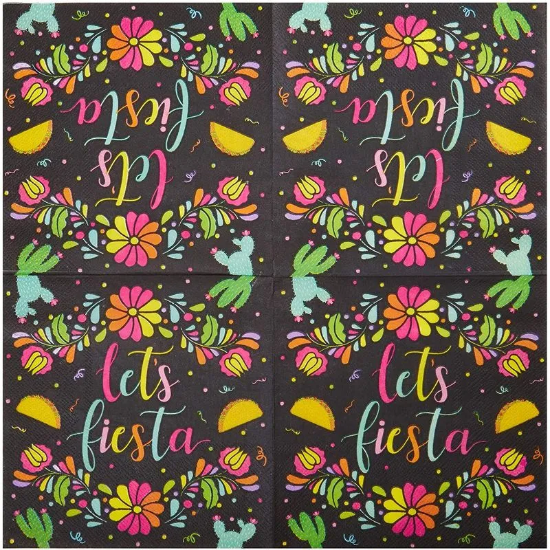 Let’s Fiesta Printed Dinner Napkins Cinco de Mayo Party (6.5 In, Black, 100 Pack)