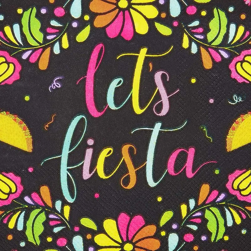 Let’s Fiesta Printed Dinner Napkins Cinco de Mayo Party (6.5 In, Black, 100 Pack)