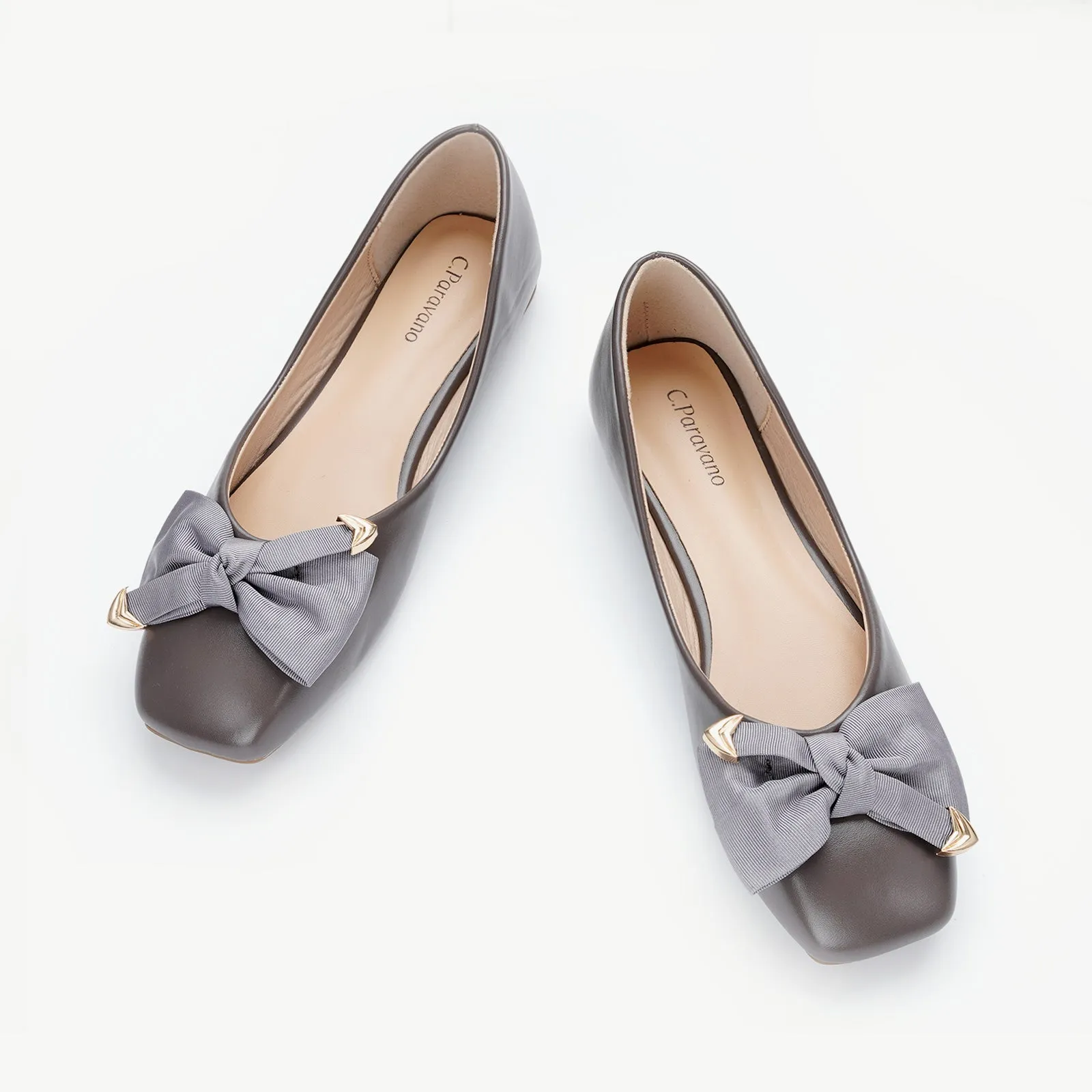 Metal Bow Ballerina Flats (Eva) Grey