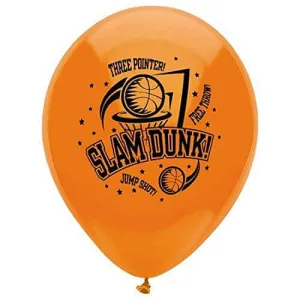 PartyMate - 12" Bright Orange Basketball Slam Dunk Latex Balloons (8ct)