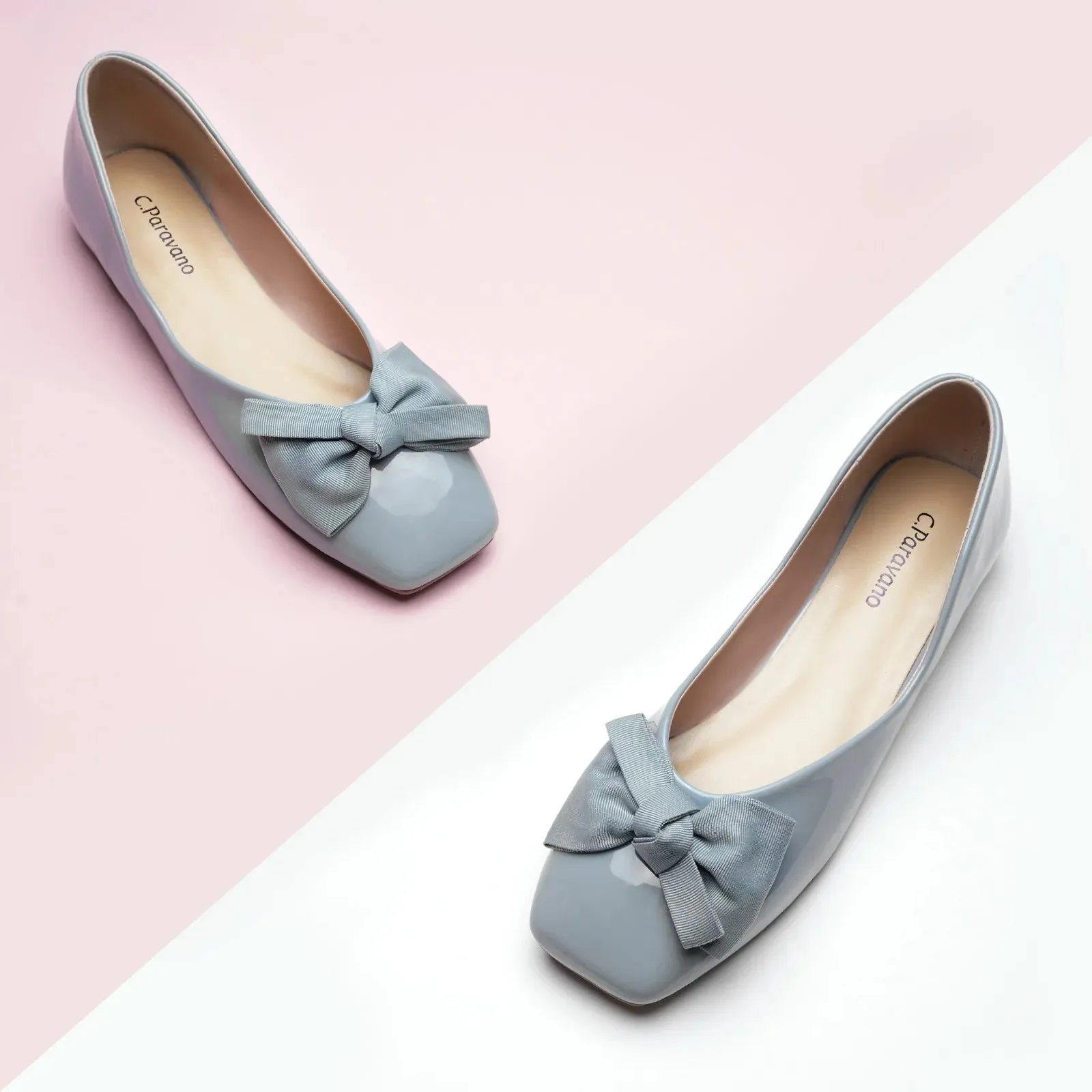 Patent Bow Ballerina Flats (Eva) Light Blue