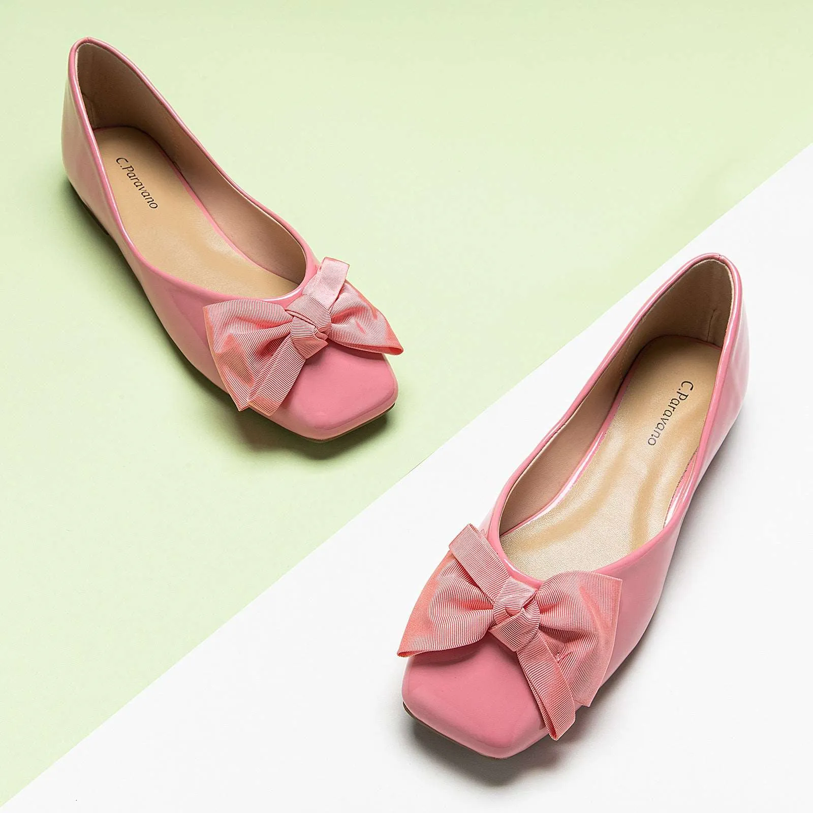 Patent Bow Ballerina Flats (Eva) Pink