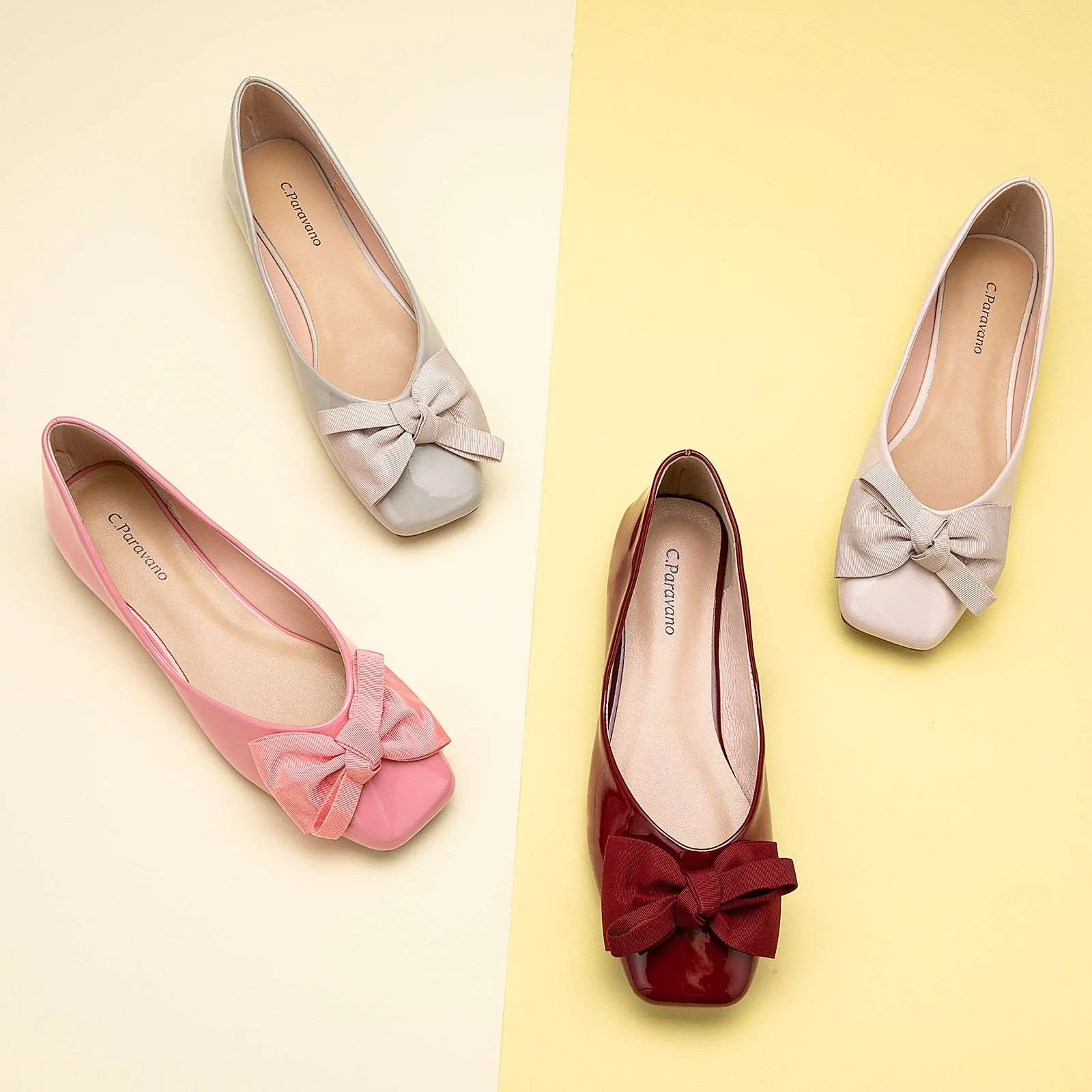 Patent Bow Ballerina Flats (Eva) Pink