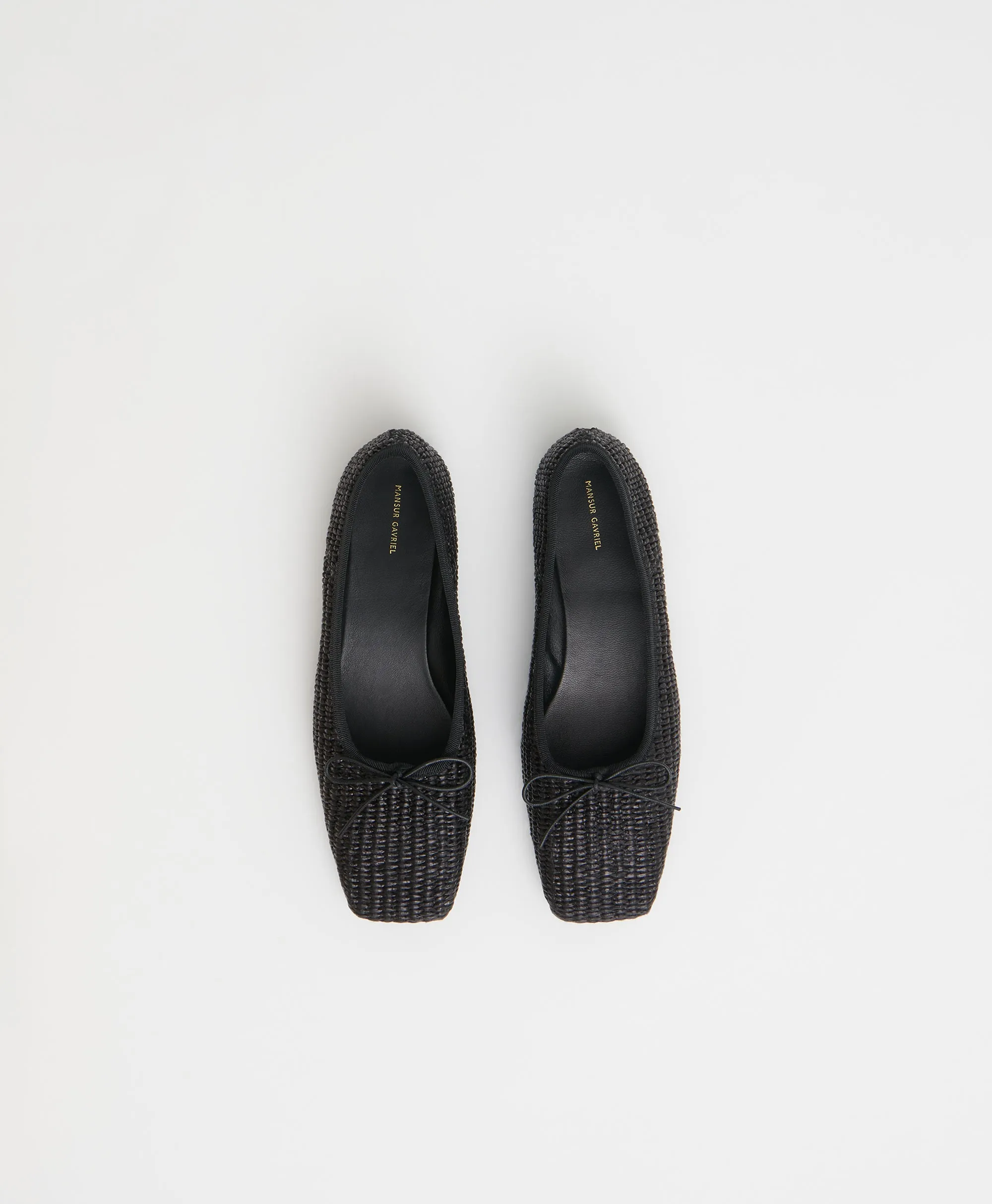 Raffia Square Toe Ballerina - Black