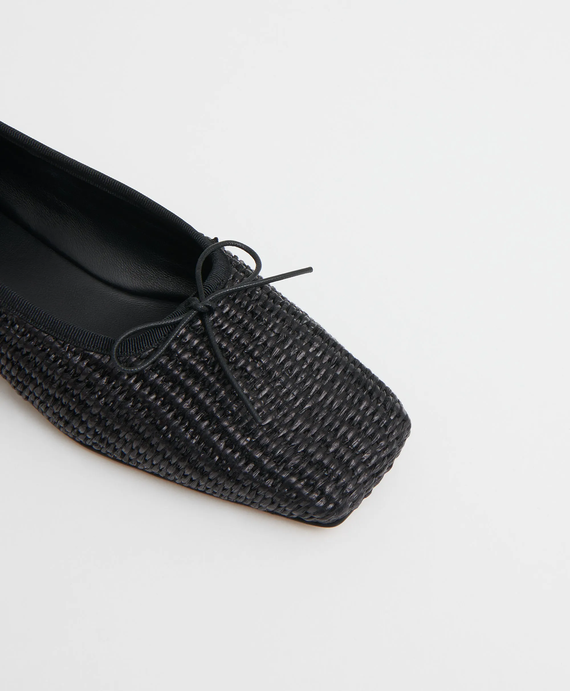 Raffia Square Toe Ballerina - Black