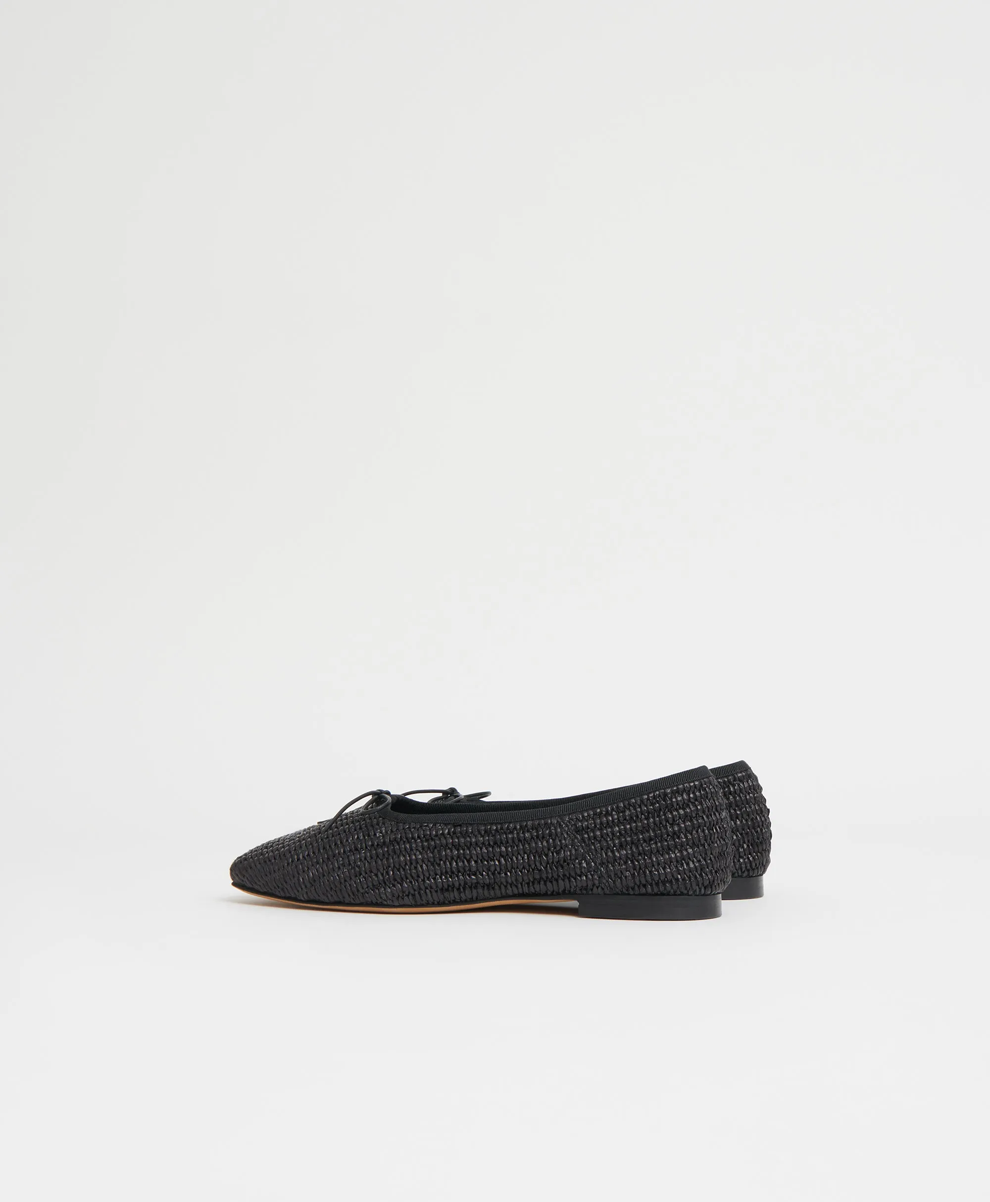 Raffia Square Toe Ballerina - Black