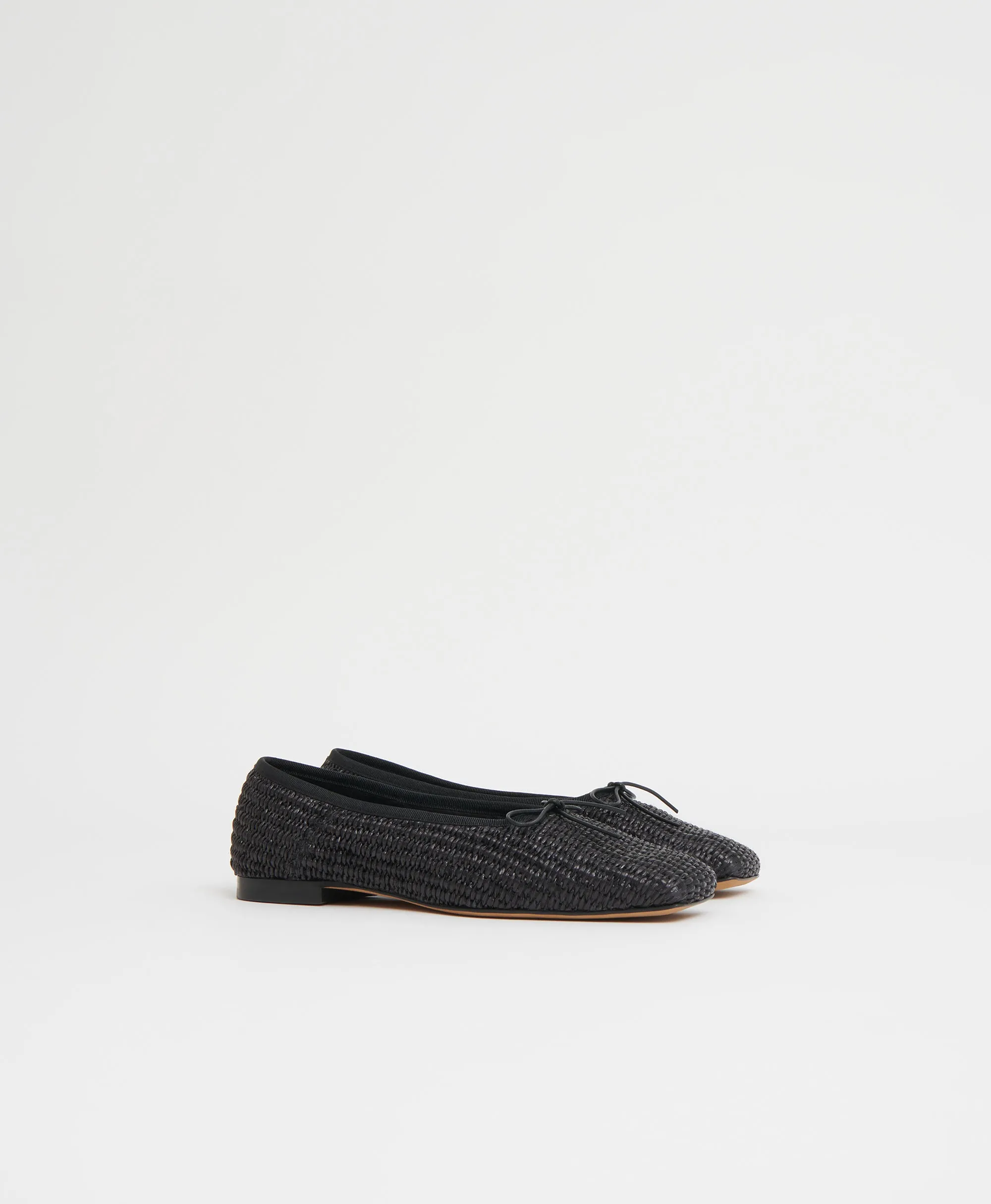 Raffia Square Toe Ballerina - Black