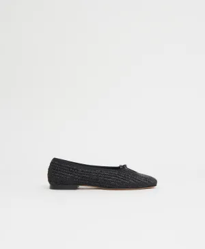 Raffia Square Toe Ballerina - Black