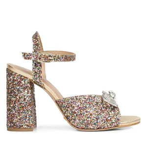 Saint Leonara Bow Detail Multi Glitter Leather Block Heels