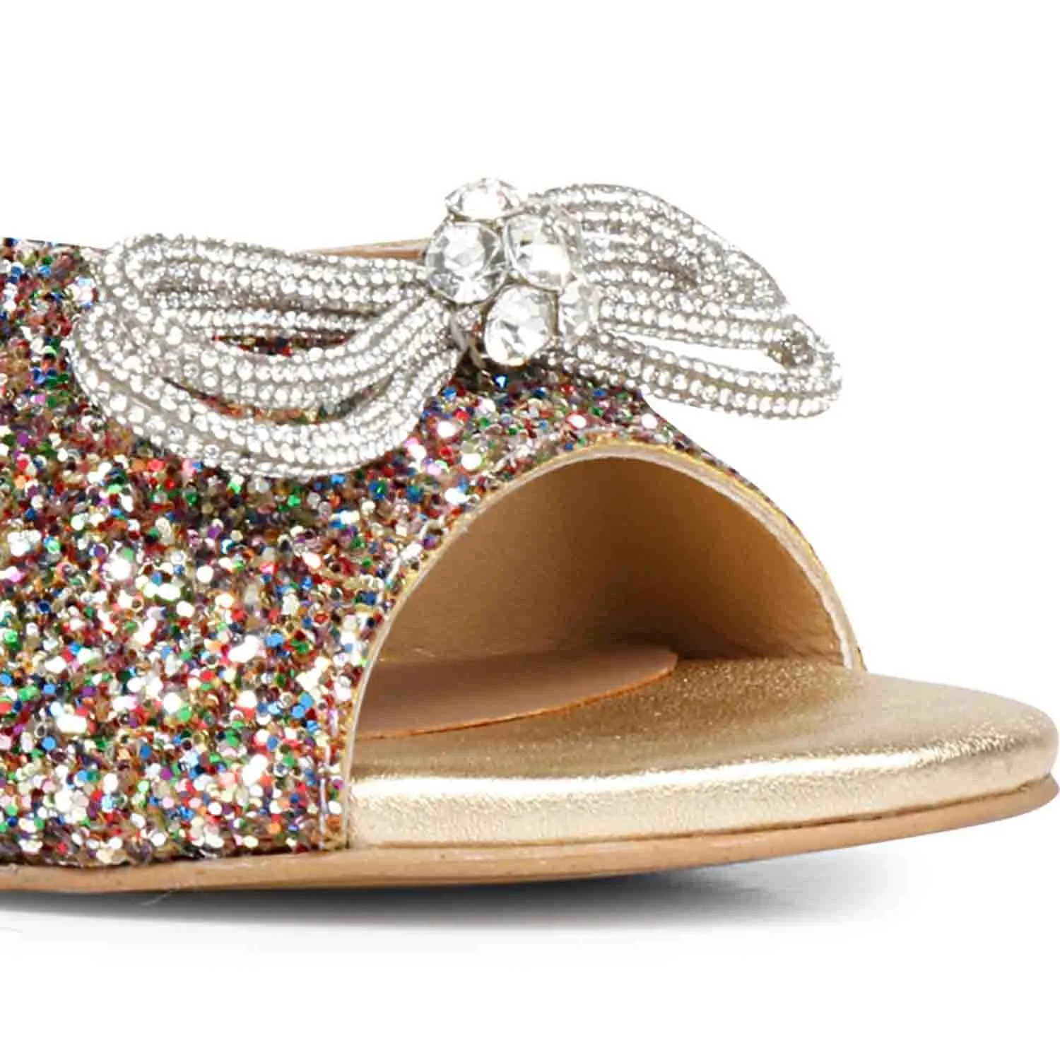 Saint Leonara Bow Detail Multi Glitter Leather Block Heels