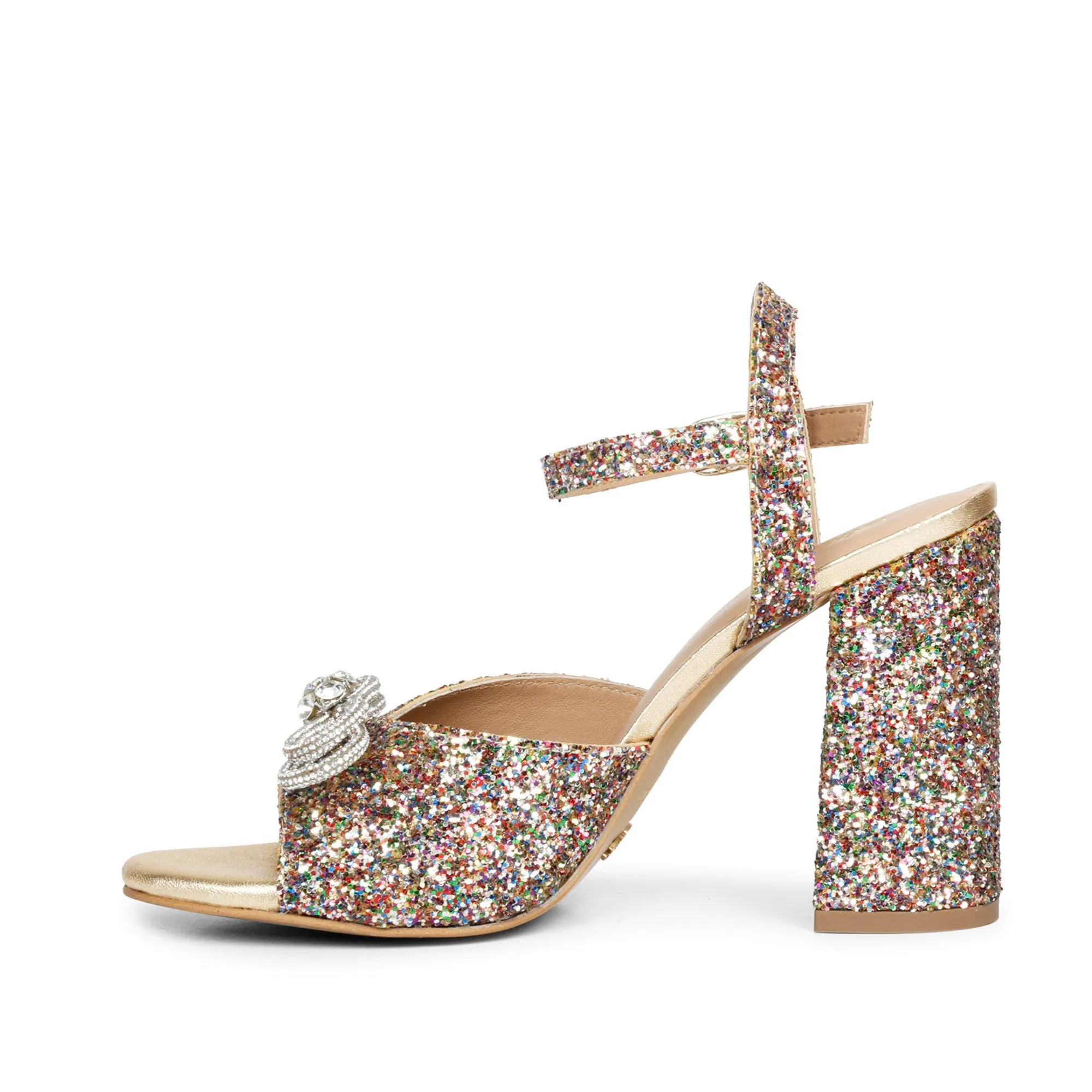 Saint Leonara Bow Detail Multi Glitter Leather Block Heels