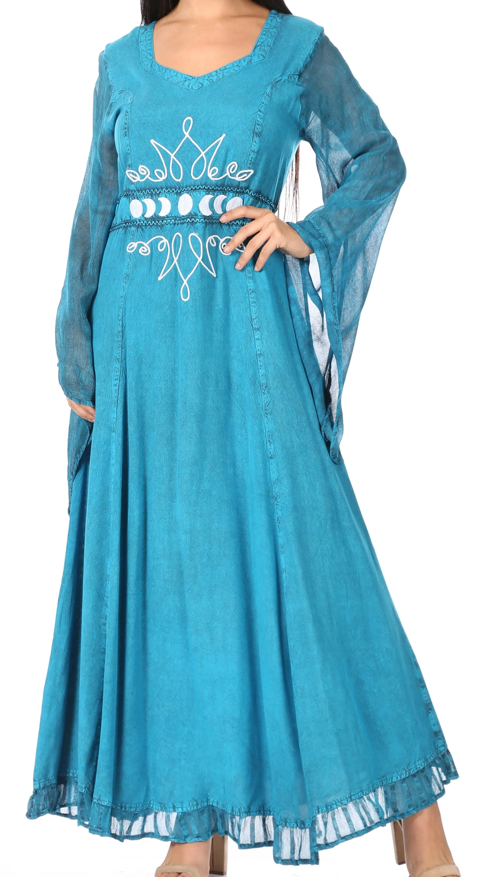 Sakkas Eve Women's Long Sleeve Casual Medieval Renaissance Celtic Maxi Dress Soft