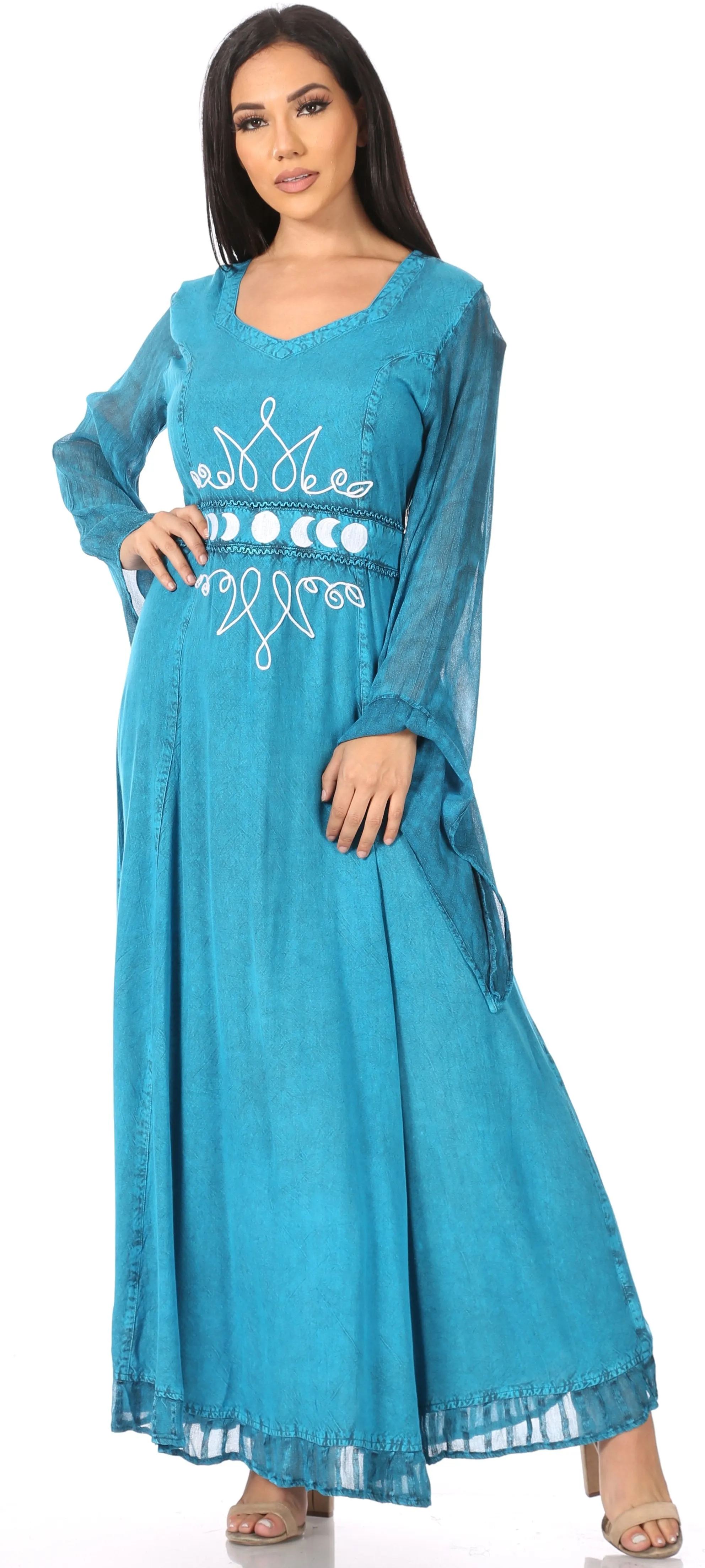 Sakkas Eve Women's Long Sleeve Casual Medieval Renaissance Celtic Maxi Dress Soft