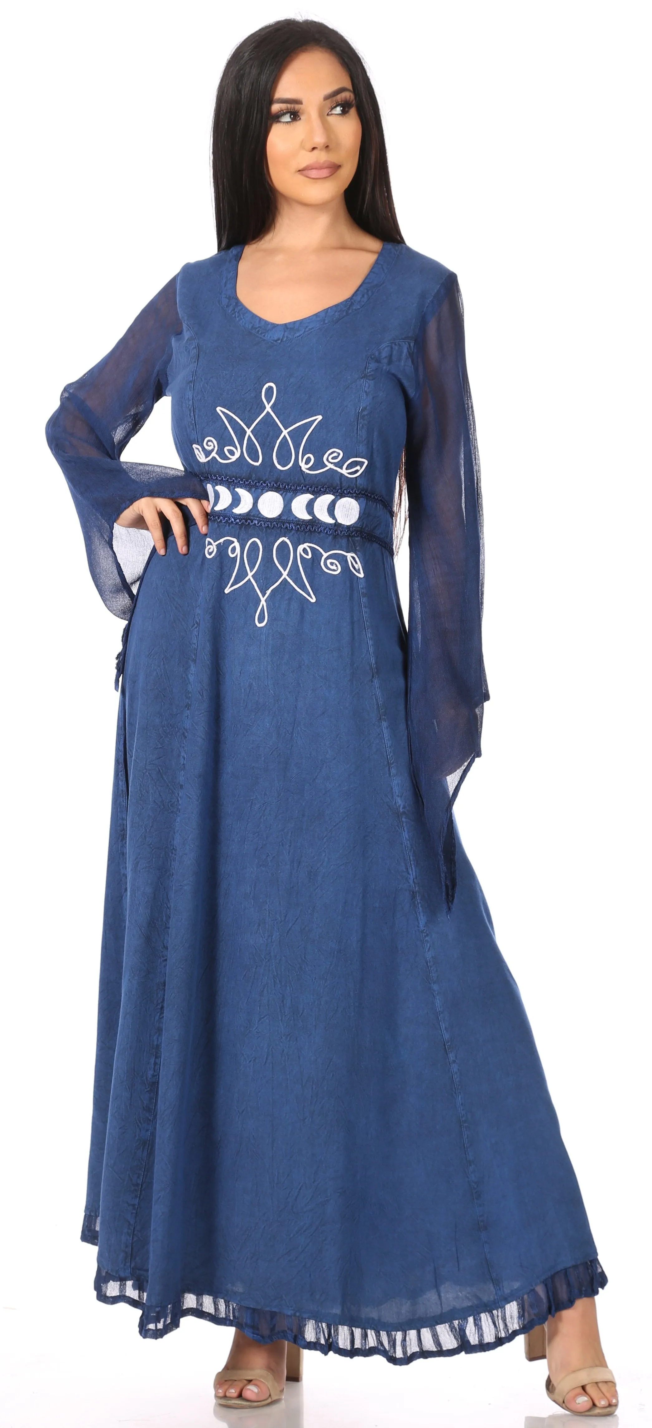 Sakkas Eve Women's Long Sleeve Casual Medieval Renaissance Celtic Maxi Dress Soft