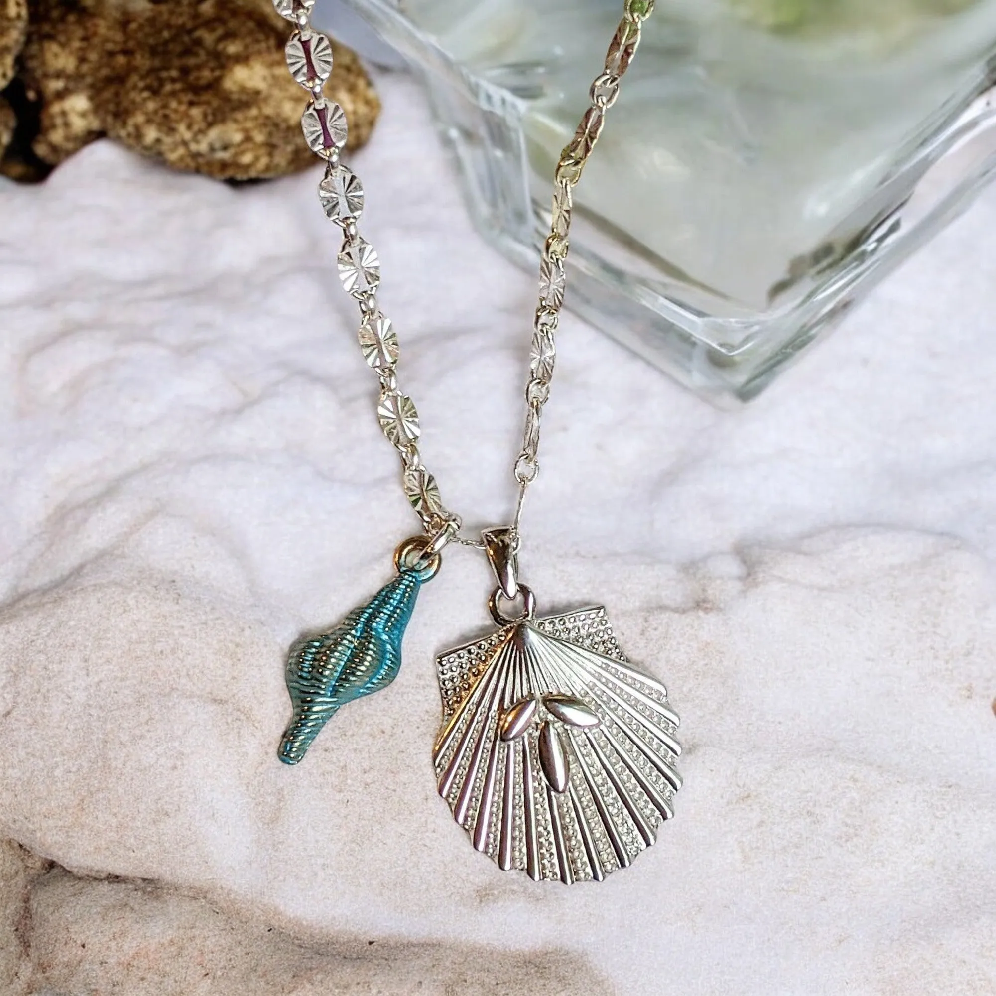 Scallop Beach Shell Sterling Necklace / Earring Set, 20 inch