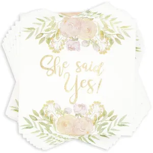 She Said Yes Party Supplies, Engagement Paper Napkins (5 x 5 In, White, 50 Pack)